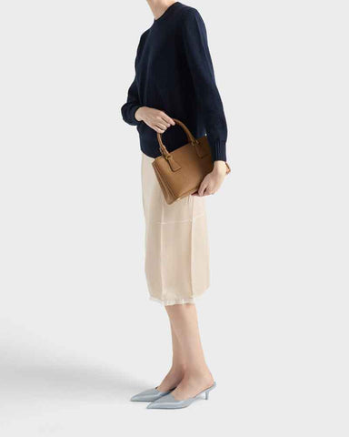 Black Double Zip Shoulder Handbag with Gold Hardware & Strap