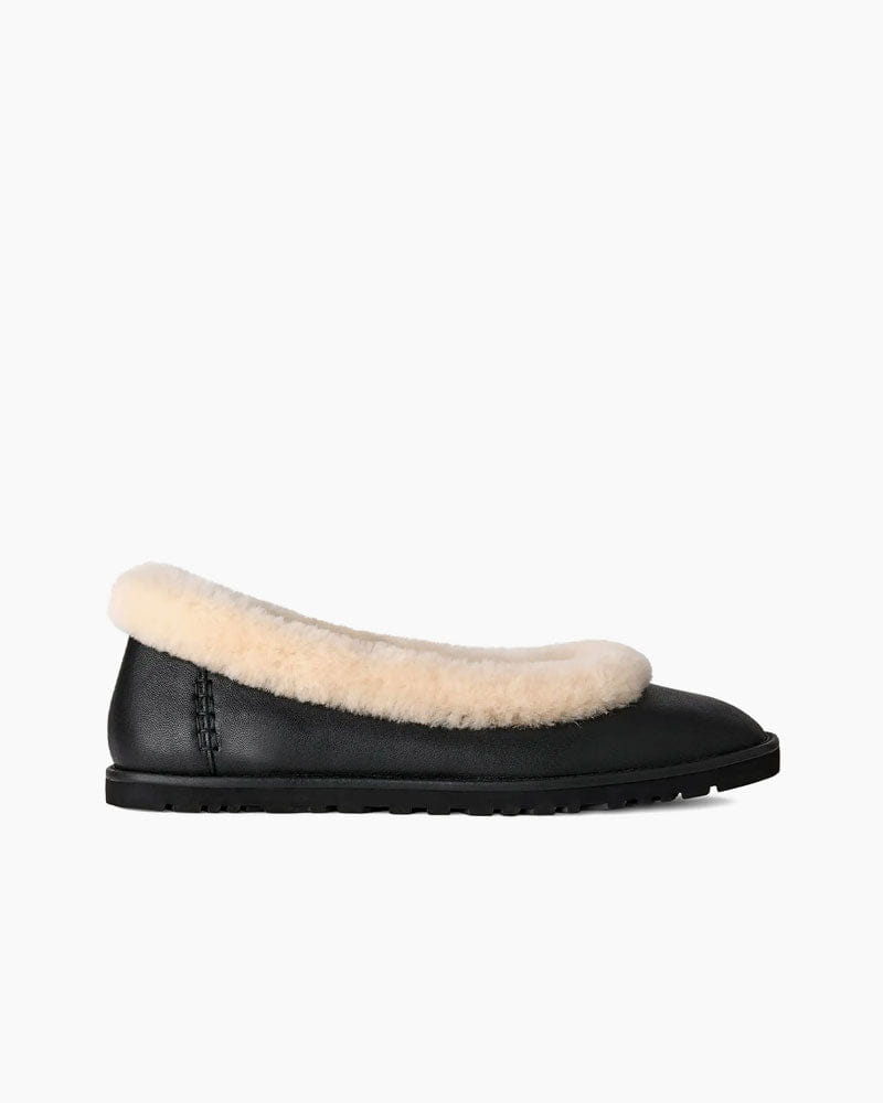 (Pre-sale) Fur Trim Leather Ballerina Mules