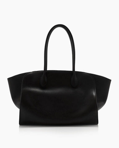 Matte Grained Saddle Leather Tote Tubular Handles