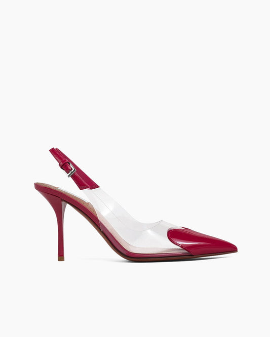 Women's Red Gloss Heart Point Slingbacks