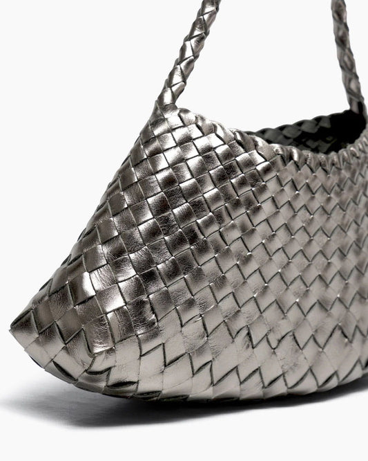 Silver Handwoven Metallic Shoulder Bag
