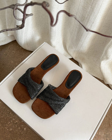 Cross-Strap Woven Open-Toe Slide Sandals
