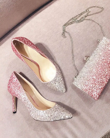 Sparkly Gradient Color Pumps Sequins 8 cm Stiletto Heels Pumps