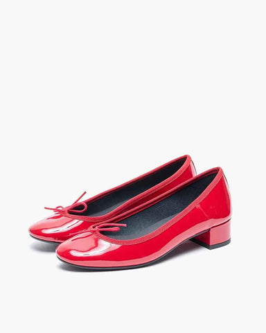 Women’s Red Patent Leather Bow Low Heel Mary Jane Pumps