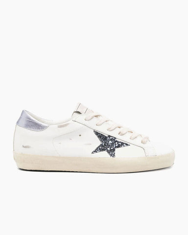 Women's Vintage Look White Skate Sneakers with Black Glitter Star