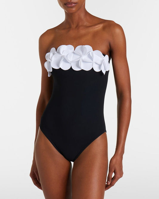 Elegant Resort Floral Bandeau One-Piece Swimsuit