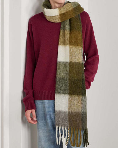 Fringed Checked Knitted Wool Scarf