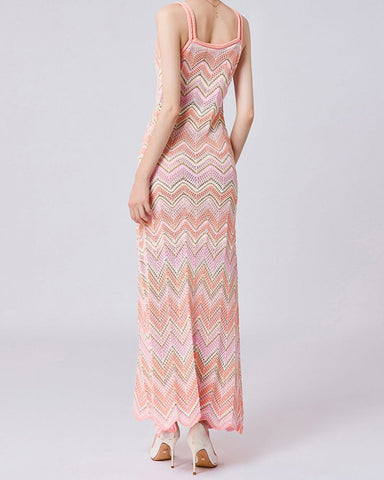 Resort-Ready Breezy Chevron Knit Sleeveless Dress