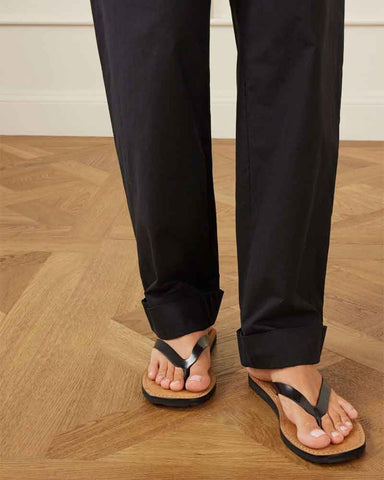 Women’s Black Leather Minimal Flip Flop Sandals