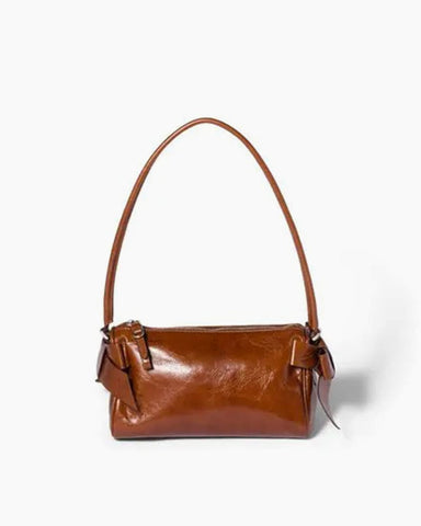 Compact Nappa Leather Bow-Accent Pouch Handbag