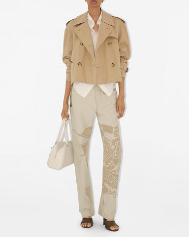 Short Double-Breasted Beige Coat | Cropped Trench for Spring Office
