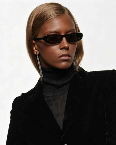 Black Narrow Oval UV400 Sunglasses