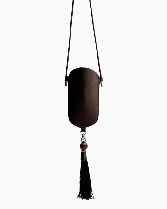 (Pre-sale)Leather Eyeglass Case Necklace with Tassel Detail