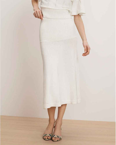 Women’s Off-White Pointelle Knit Fishtail Midi Skirt