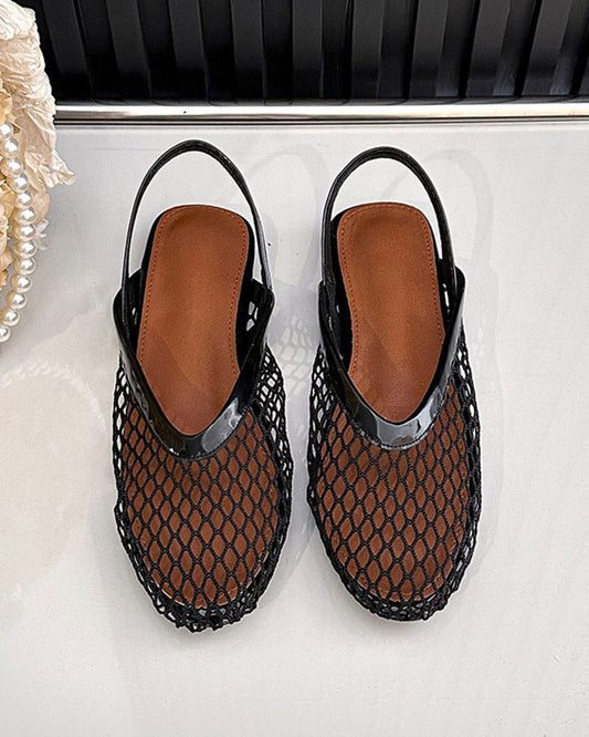Minimalist Mesh Round-Toe Slingback Flats