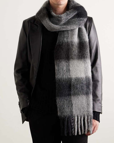 Fringed Checked Knitted Wool Scarf
