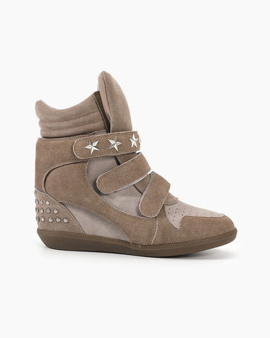 Star Strap Studded Wedge High-Top Sneakers