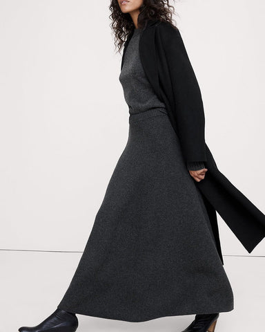 Charcoal Cotton Knit Midi Skirt for Minimalist Office Styling