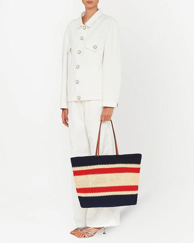 Retro Textured Stripe Knit Tote Bag