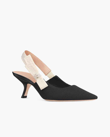 Modern Black Fabric Evening Pumps with Knot Strap Detail