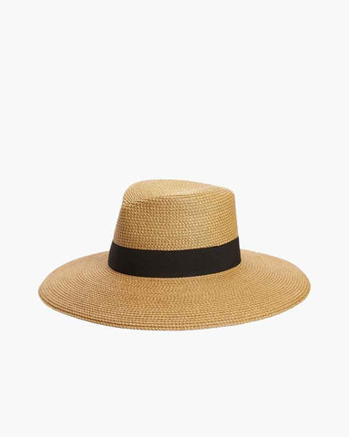Wide Brim Woven Straw Fedora Sun Hat with Black Band