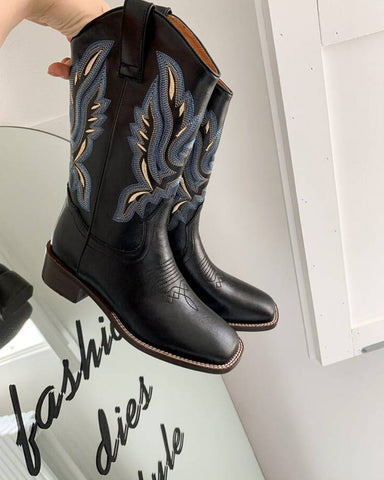 Casual-Street-Western-Cowhide-Mid-Calf-Boots-2