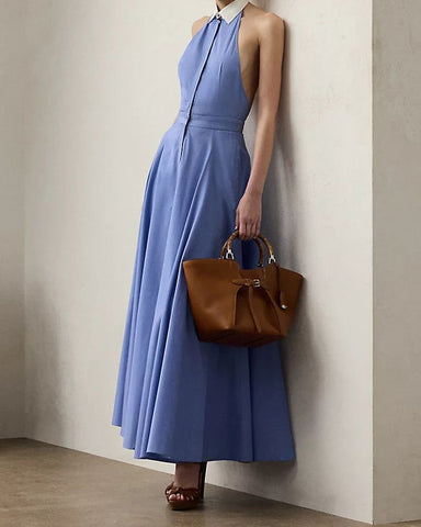 Periwinkle Blue Cotton Day Maxi Shirt A-Line Dress