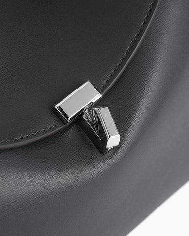 Curved Leather Top Handle Bag Metal Clasp