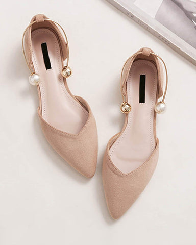 Pearl Buckle Pointed Toe Flat Loafers