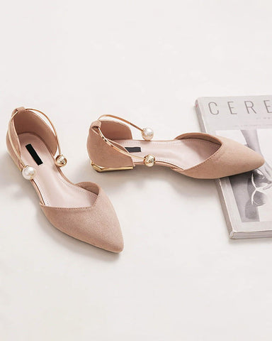 Pearl Buckle Pointed Toe Flat Loafers