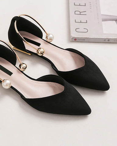 Pearl Buckle Pointed Toe Flat Loafers