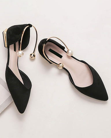 Pearl Buckle Pointed Toe Flat Loafers