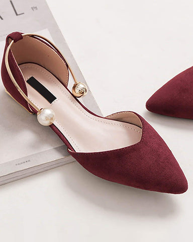 Pearl Buckle Pointed Toe Flat Loafers