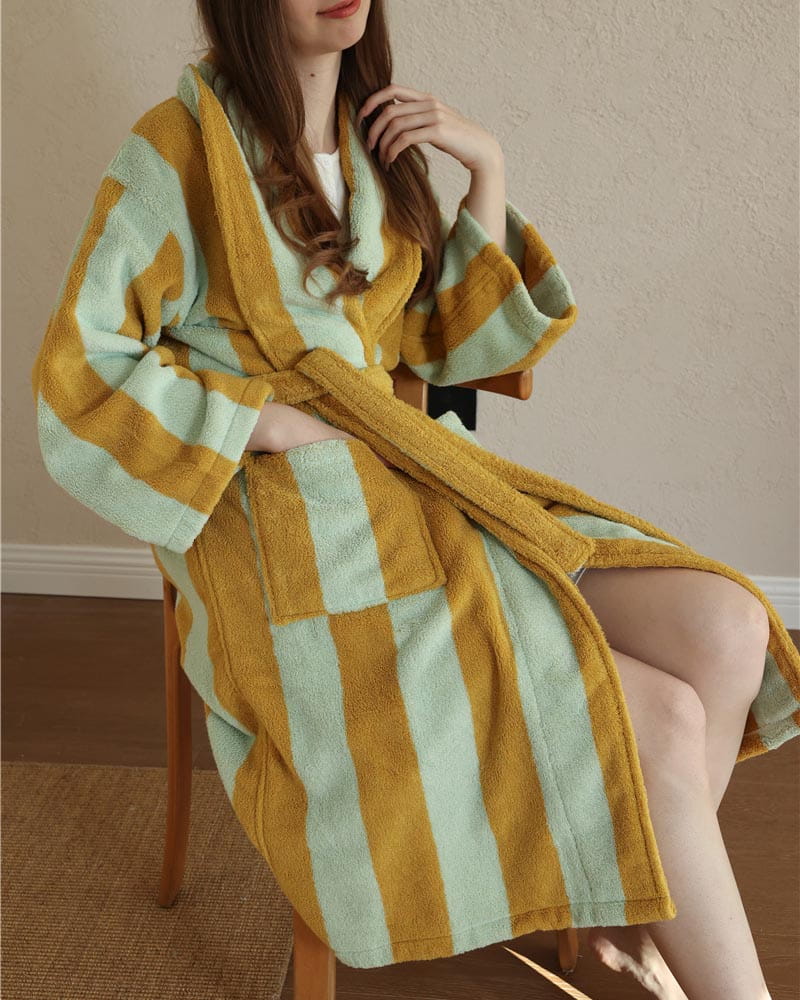 womens-skincare-routine-absorbent-striped-bathrobe