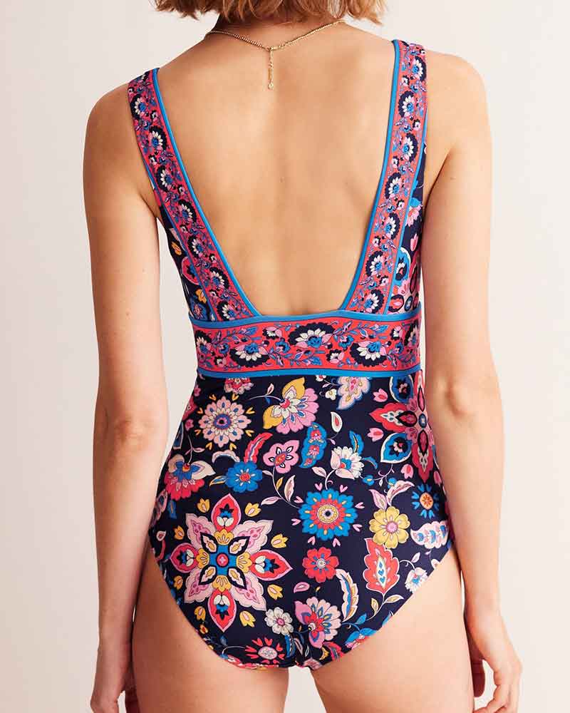 womens-seashell-hunting-stylish-v-neck-floral-swimsuit