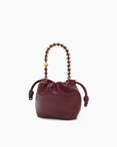 Medium Ruched Genuine Leather Bag Donut Chain