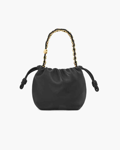 Medium Ruched Genuine Leather Bag Donut Chain