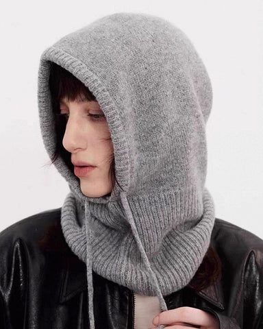 Women's Wool Ribbed Balaclava Soft Knit