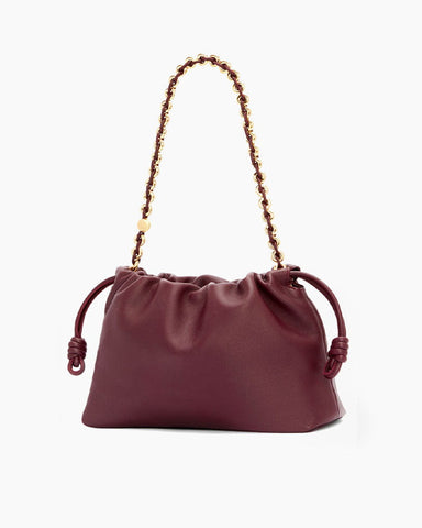 Medium Ruched Genuine Leather Bag Donut Chain