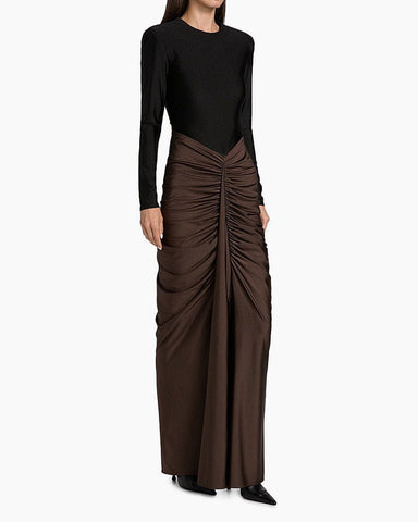 (Pre-sale) Women's Black Ruched Colorblocked Gown Dress