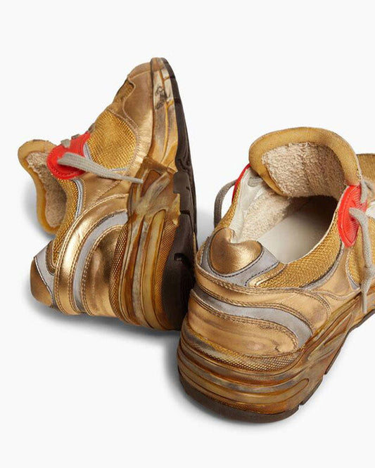 Vintage Look Chunky Mesh & Leather Sneakers