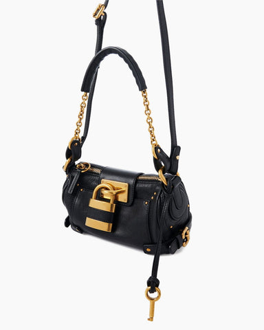 Small Grained Leather Bag Oversized Padlock