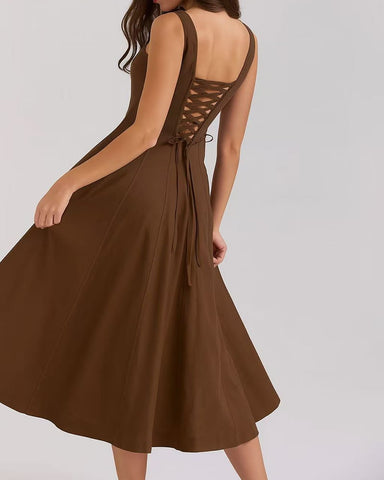 Sweet Floral Lace-back Midi Sundress