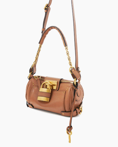 Small Grained Leather Bag Oversized Padlock