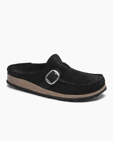 Women's Casual Suede Mules with Adjustable Buckle Strap