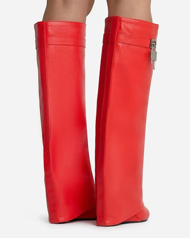 Decorative Lock Knee High Fold Over Boots