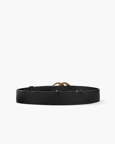Women's Black Smooth Leather Belt with Brass Double G Buckle
