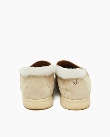 Suede and Shearling Fur Charms Walk Loafers