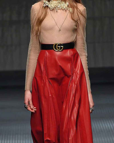 Women's Black Smooth Leather Belt with Brass Double G Buckle