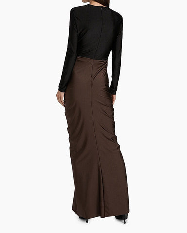 (Pre-sale) Women's Black Ruched Colorblocked Gown Dress